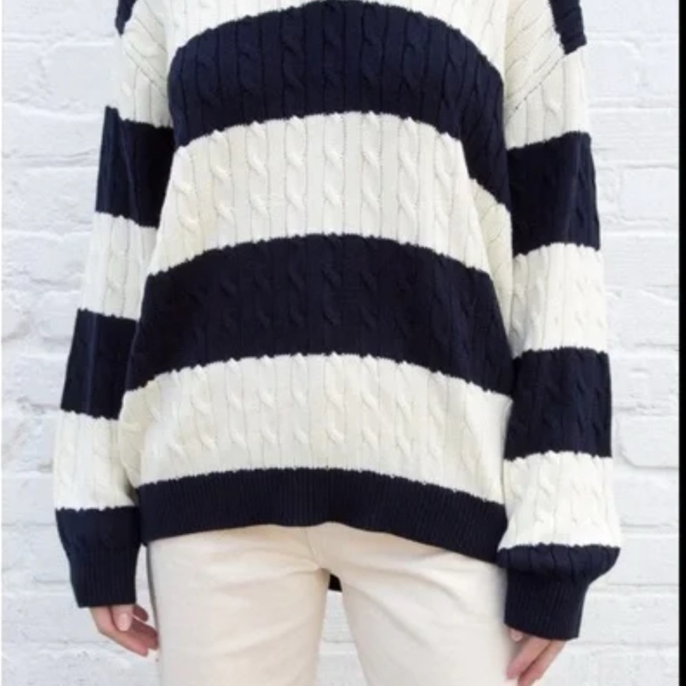 Navy and White Striped Women's Sweater